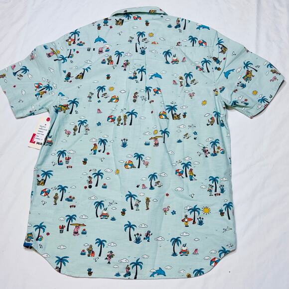 Vans Party Train Beach Button Up Shirt Men Large Palm Trees Summer Tee New - Picture 2 of 8